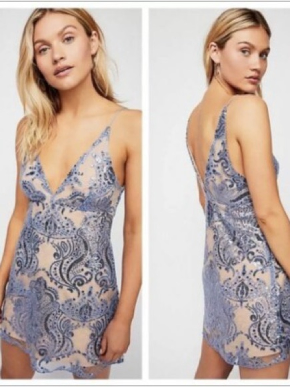 NWT Free People Night Shimmers
Mini Dress / Periwinkle Blue